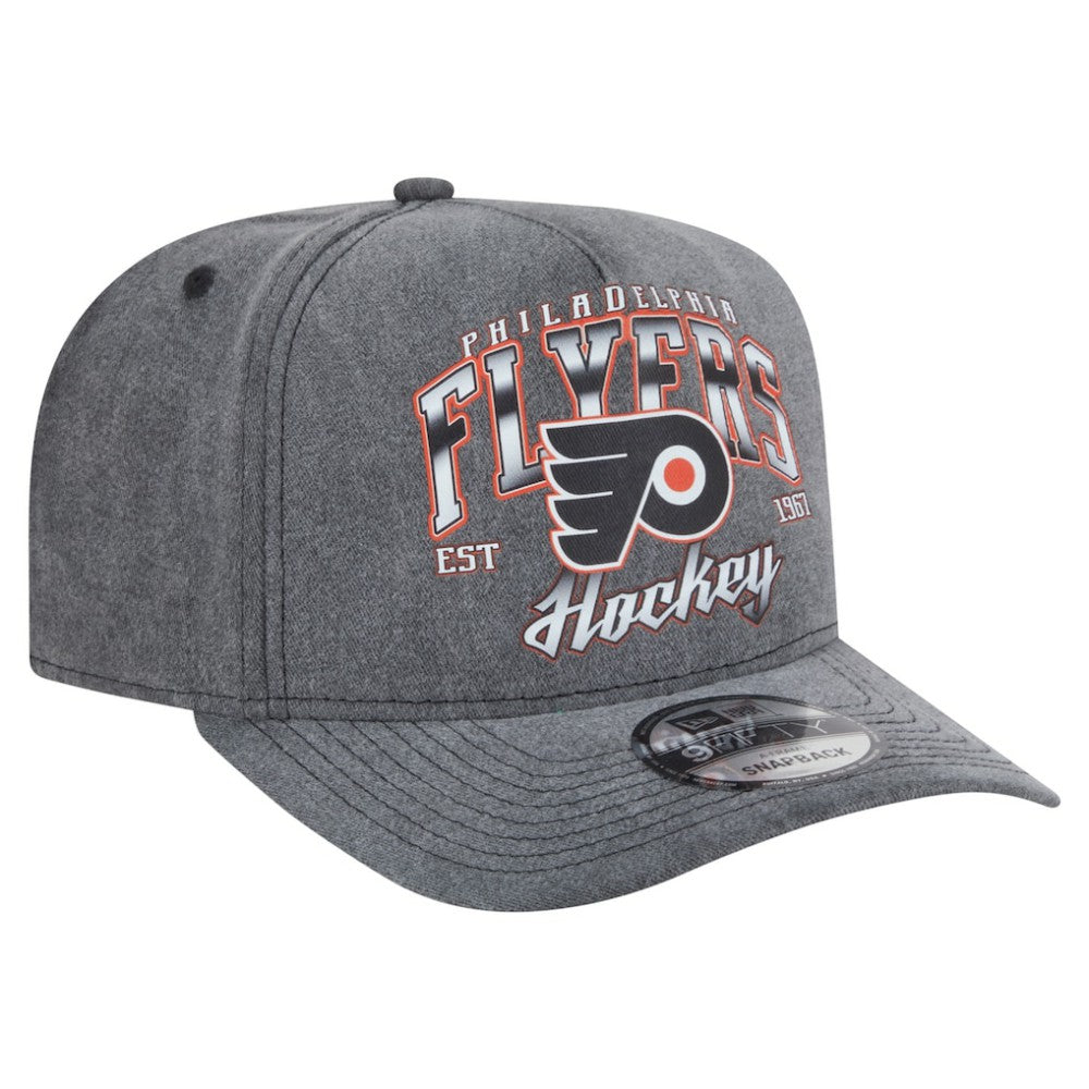 NHL Charcoal Philadelphia Flyers New Era Throwback Washed A-Frame Pre-Curved 9FIFTY Snapback Hat