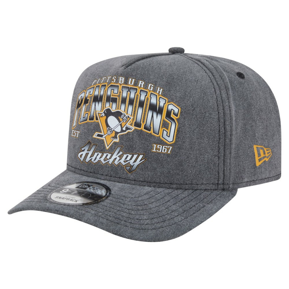 NHL Charcoal Pittsburgh Penguins New Era Throwback Washed A-Frame Pre-Curved 9FIFTY Snapback Hat