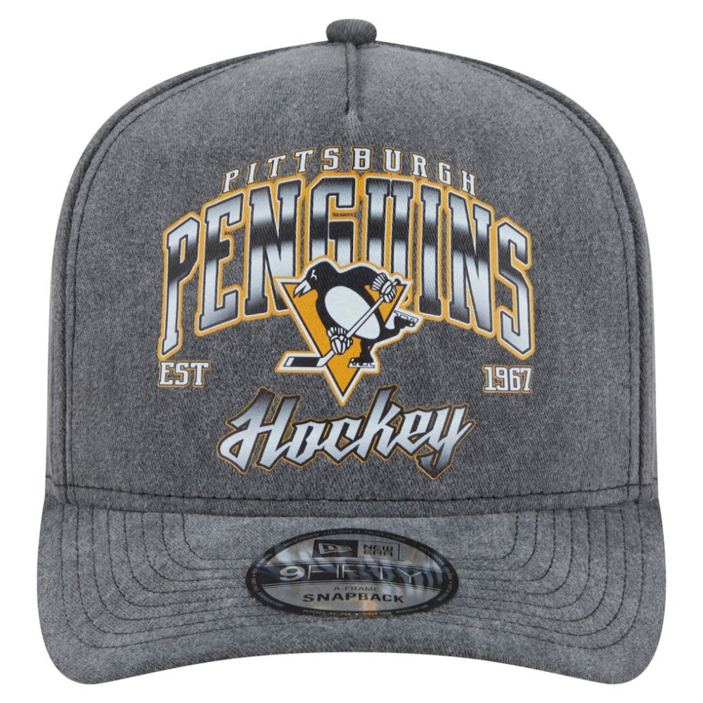 NHL Charcoal Pittsburgh Penguins New Era Throwback Washed A-Frame Pre-Curved 9FIFTY Snapback Hat