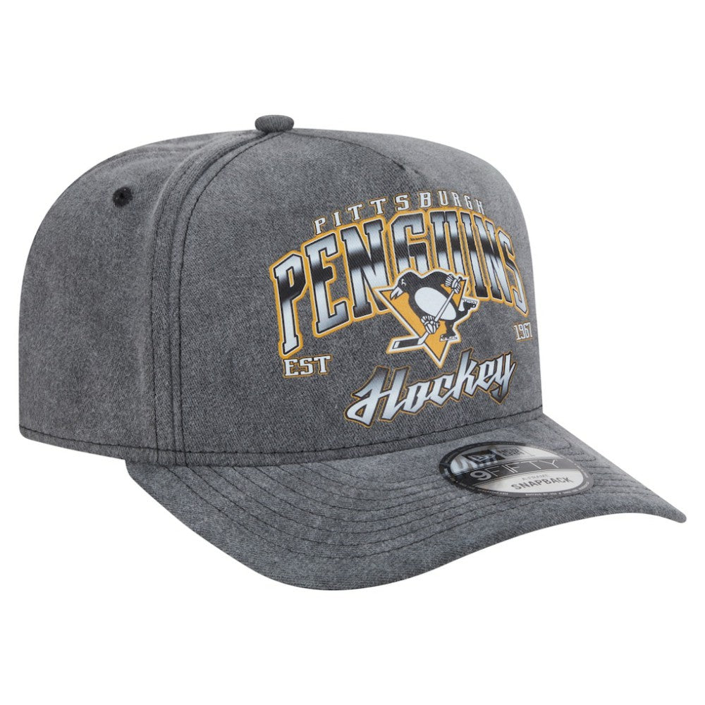 NHL Charcoal Pittsburgh Penguins New Era Throwback Washed A-Frame Pre-Curved 9FIFTY Snapback Hat