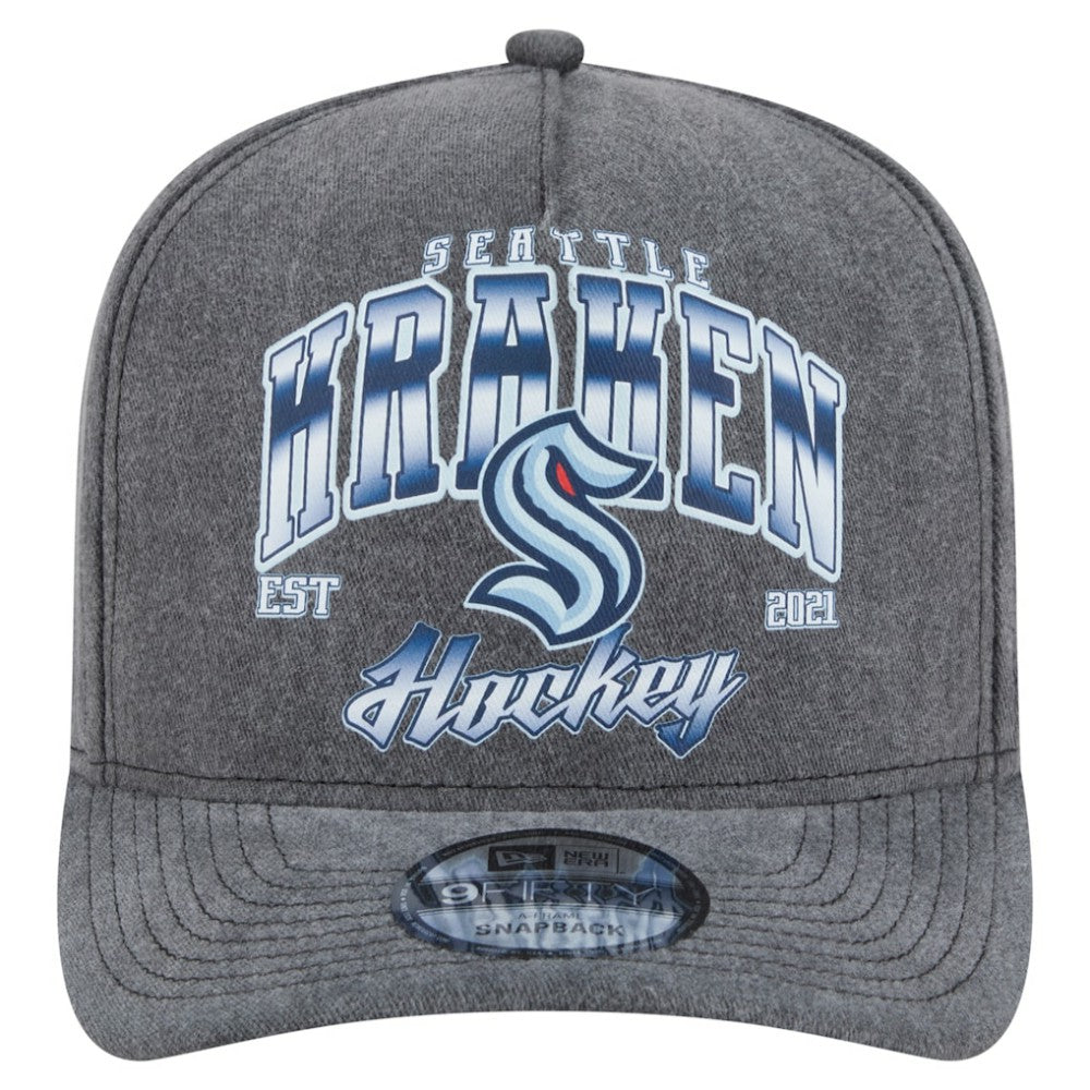 NHL Charcoal Seattle Kraken New Era Throwback Washed A-Frame Pre-Curved 9FIFTY Snapback Hat