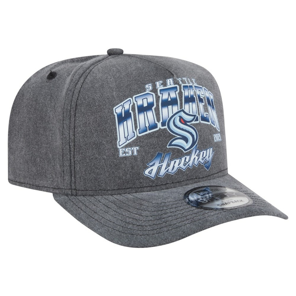 NHL Charcoal Seattle Kraken New Era Throwback Washed A-Frame Pre-Curved 9FIFTY Snapback Hat