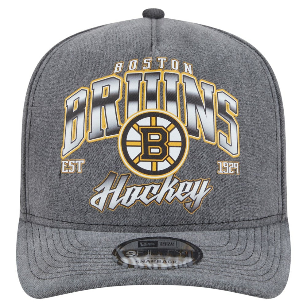 NHL Charcoal Boston Bruins New Era Throwback Washed A-Frame Pre-Curved 9FIFTY Snapback Hat