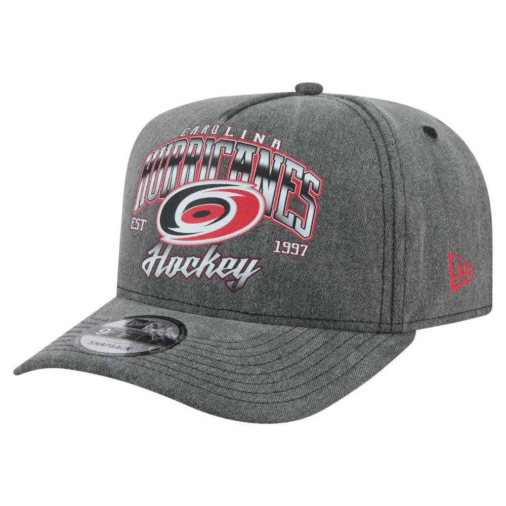 NHL Charcoal Carolina Hurricanes New Era Throwback Washed A-Frame Pre-Curved 9FIFTY Snapback Hat