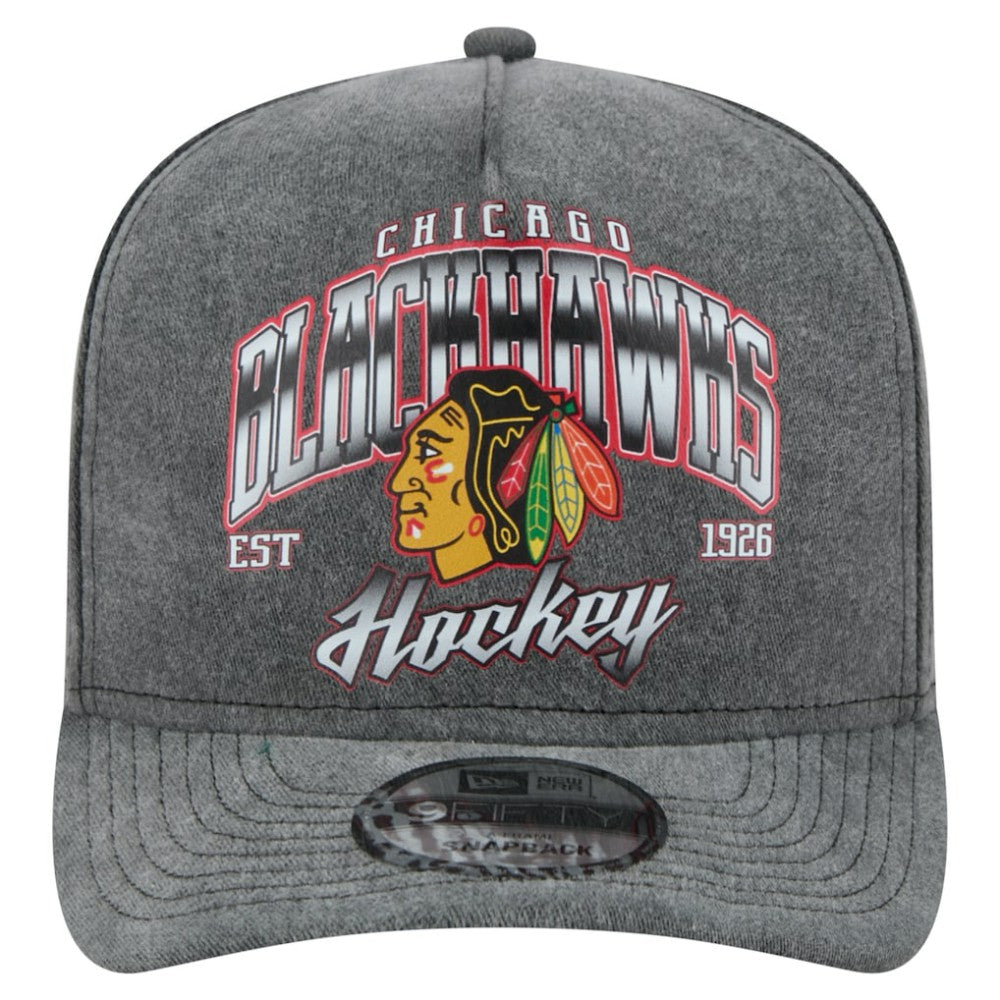 NHL Charcoal Chicago Blackhawks New Era Throwback Washed A-Frame Pre-Curved 9FIFTY Snapback Hat