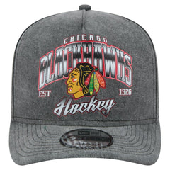 NHL Charcoal Chicago Blackhawks New Era Throwback Washed A-Frame Pre-Curved 9FIFTY Snapback Hat