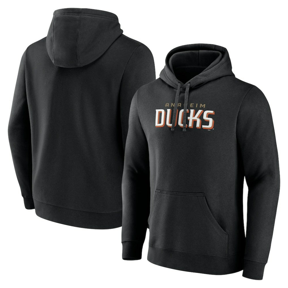 NHL Black Anaheim Ducks Fanatics Wordmark Logo Fleece Pullover Hoodie
