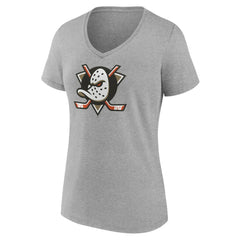 NHL This item will ship within 2 business days. Anaheim Ducks Women's Primary Logo V-Neck T-Shirt – Gray