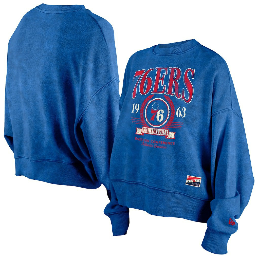 NBA Philadelphia 76ers Women's Throwback Vintage Enzyme Wash Oversized Boxy Pullover Sweatshirt