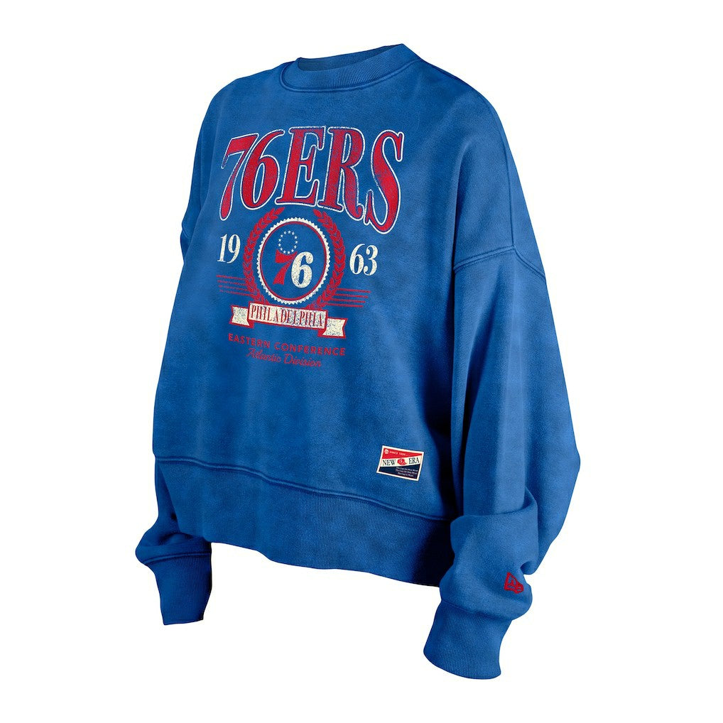 NBA Philadelphia 76ers Women's Throwback Vintage Enzyme Wash Oversized Boxy Pullover Sweatshirt