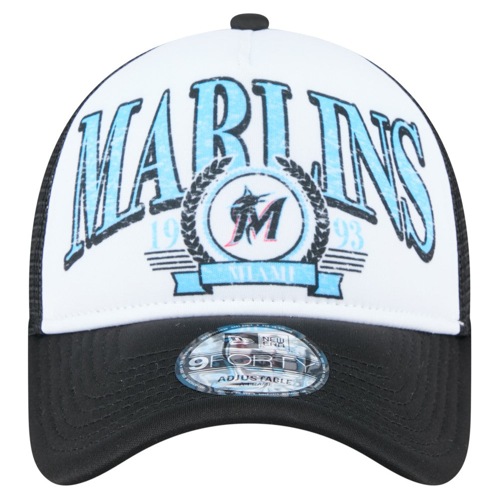 MLB Miami Marlins New Era Distressed 9FORTY A-Frame Adjustable Trucker Hat