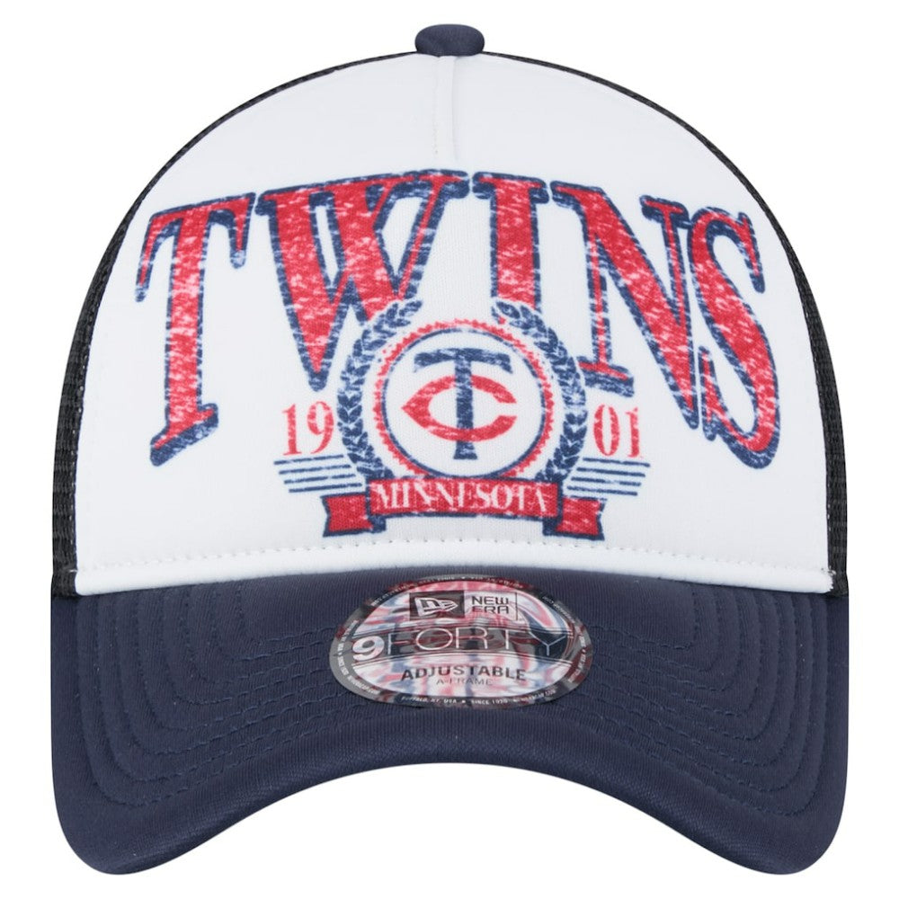 MLB Minnesota Twins New Era Distressed 9FORTY A-Frame Adjustable Trucker Hat