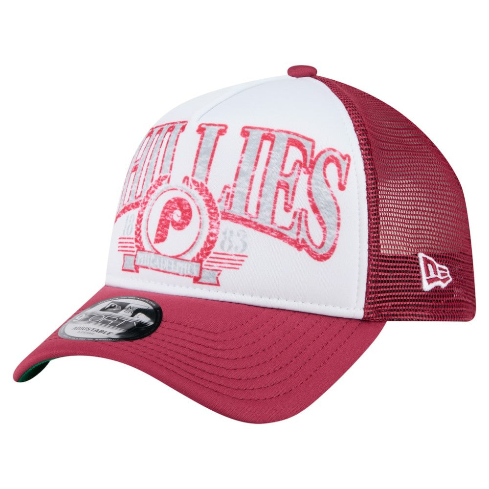 MLB Philadelphia Phillies New Era Distressed 9FORTY A-Frame Adjustable Trucker Hat
