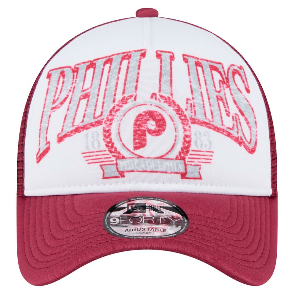 MLB Philadelphia Phillies New Era Distressed 9FORTY A-Frame Adjustable Trucker Hat