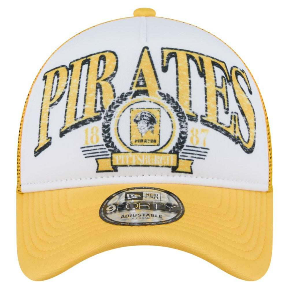 MLB Pittsburgh Pirates New Era Distressed 9FORTY A-Frame Adjustable Trucker Hat