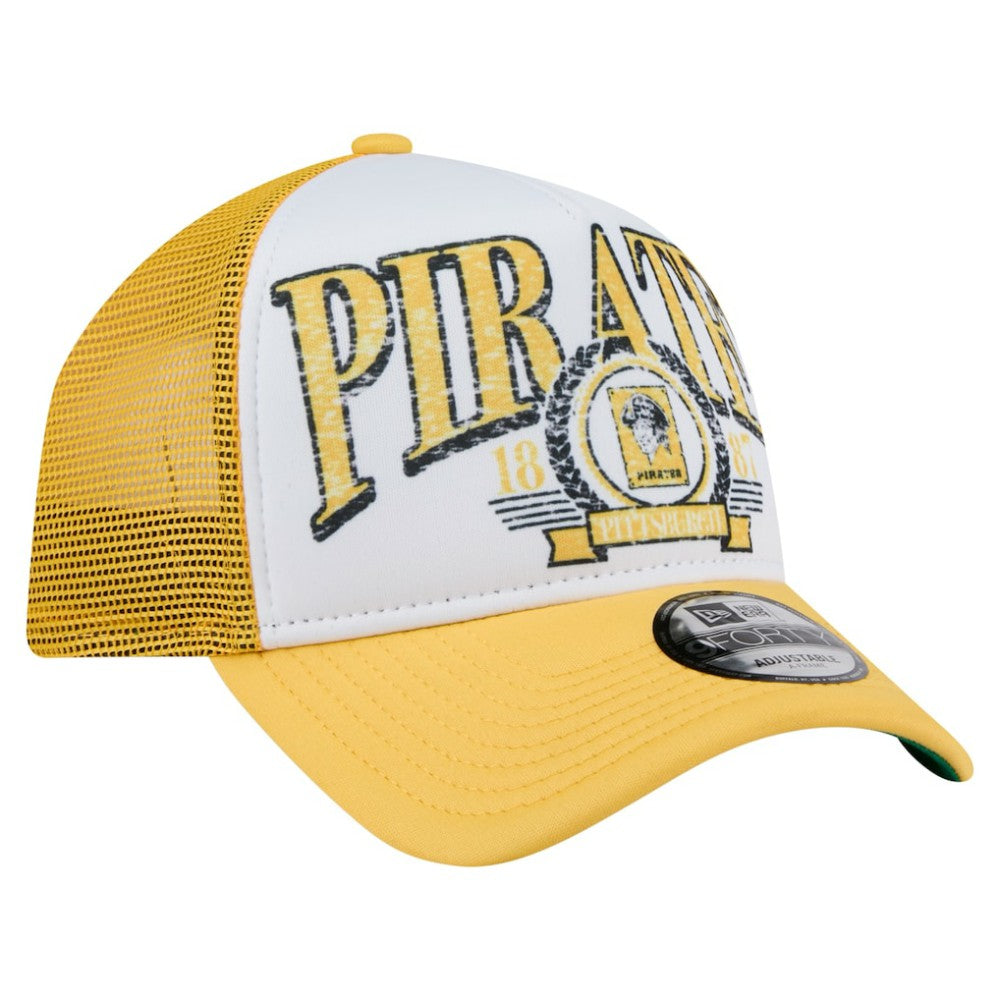 MLB Pittsburgh Pirates New Era Distressed 9FORTY A-Frame Adjustable Trucker Hat