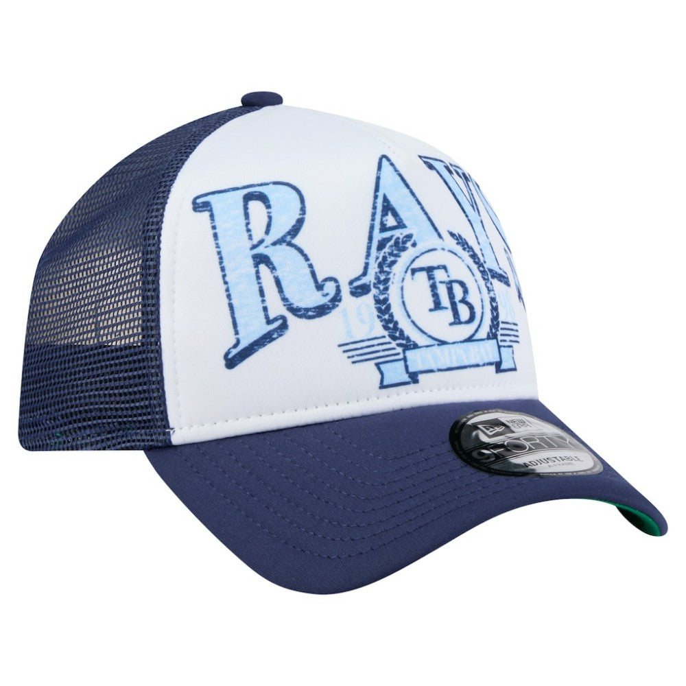 MLB Tampa Bay Rays New Era Distressed 9FORTY A-Frame Adjustable Trucker Hat