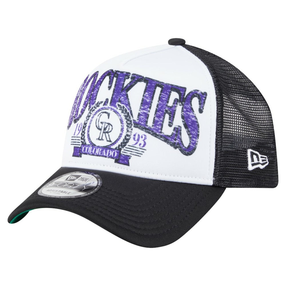 MLB Colorado Rockies New Era Distressed 9FORTY A-Frame Adjustable Trucker Hat