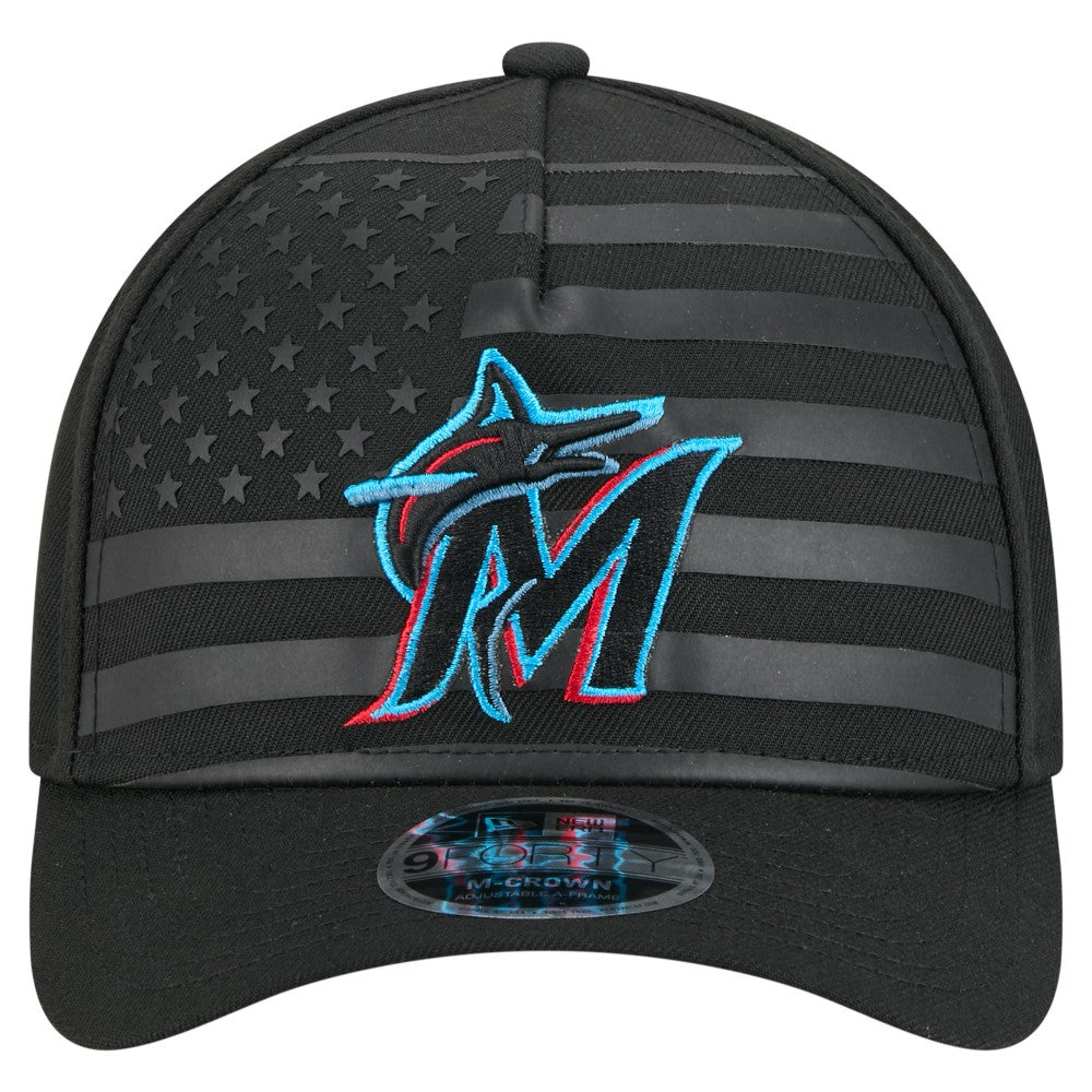 MLB Miami Marlins New Era American Flag 9FORTY M-Crown A-Frame Adjustable Hat
