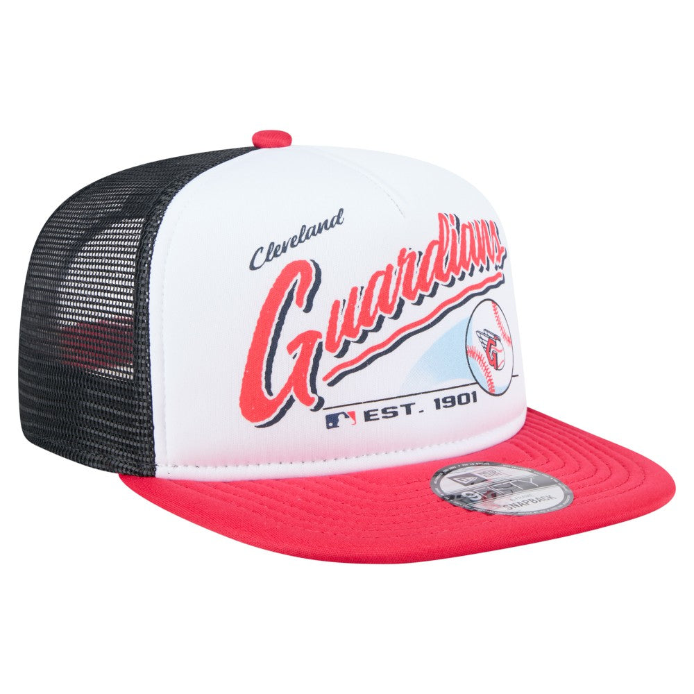 MLB Cleveland Guardians New Era Retro Script Trucker 9FIFTY Snapback Hat