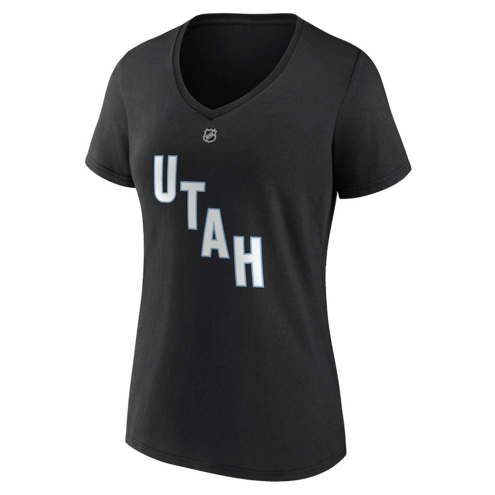 NHL Black Clayton Keller Utah Mammoth Fanatics Women's Authentic Stack Name & Number V-Neck T-Shirt