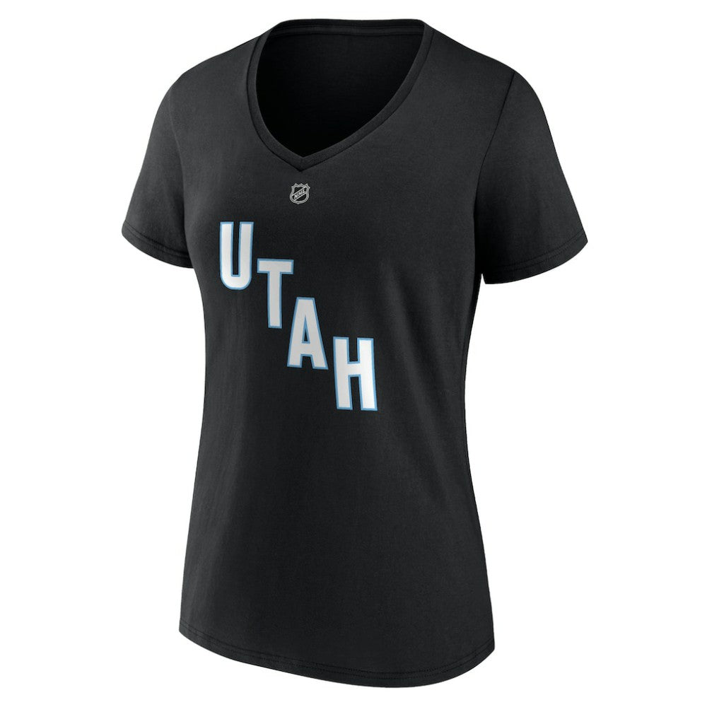 NHL Black Nick Schmaltz Utah Mammoth Fanatics Women's Authentic Stack Name & Number V-Neck T-Shirt