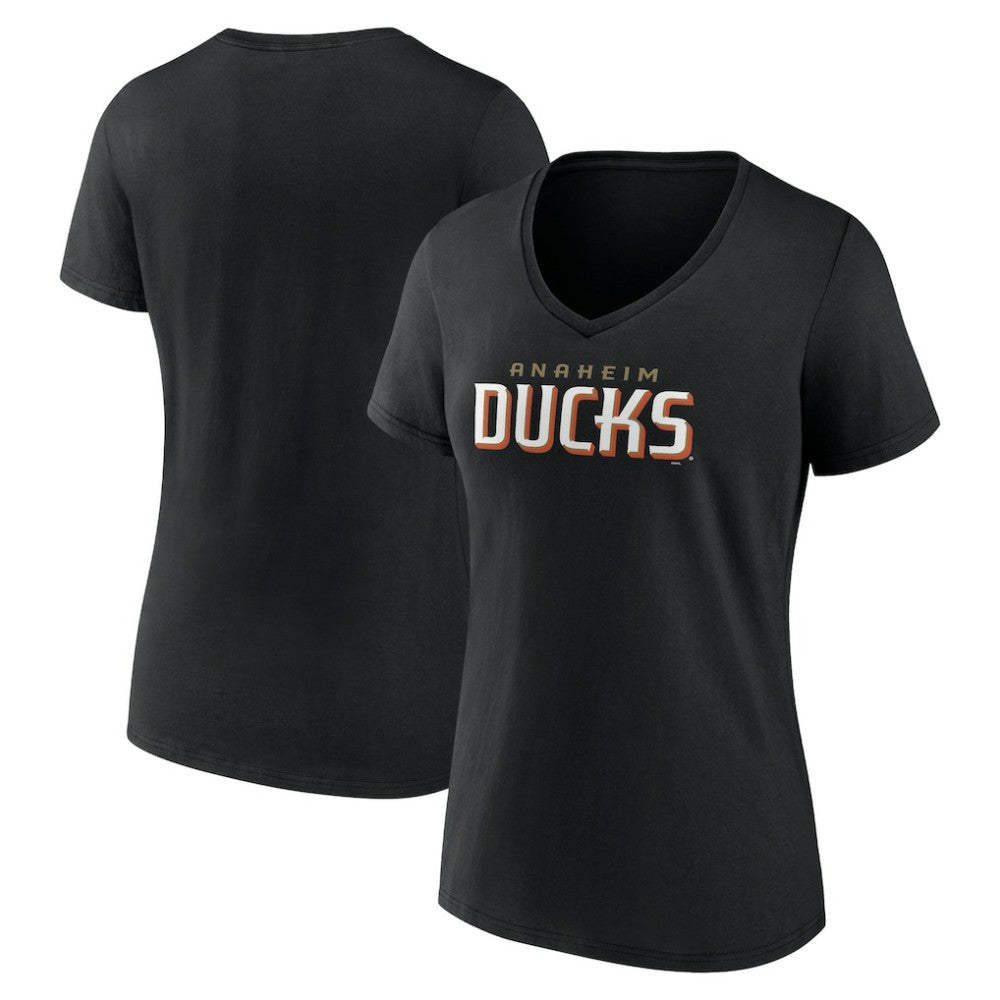 NHL This item will ship within 2 business days. Anaheim Ducks Women's Wordmark V-Neck T-Shirt – Black