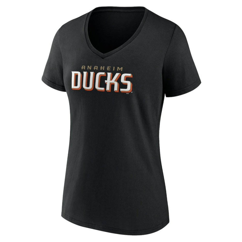 NHL This item will ship within 2 business days. Anaheim Ducks Women's Wordmark V-Neck T-Shirt – Black