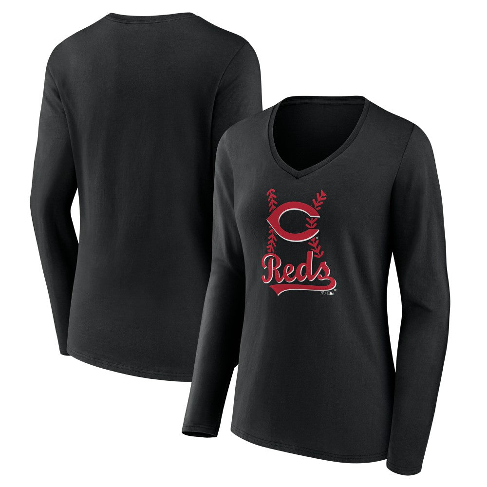 MLB Cincinnati Reds Women's Fastball Long Sleeve V-Neck T-Shirt