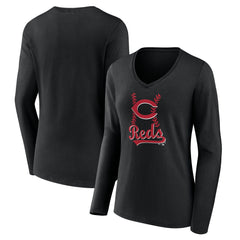 MLB Cincinnati Reds Women's Fastball Long Sleeve V-Neck T-Shirt