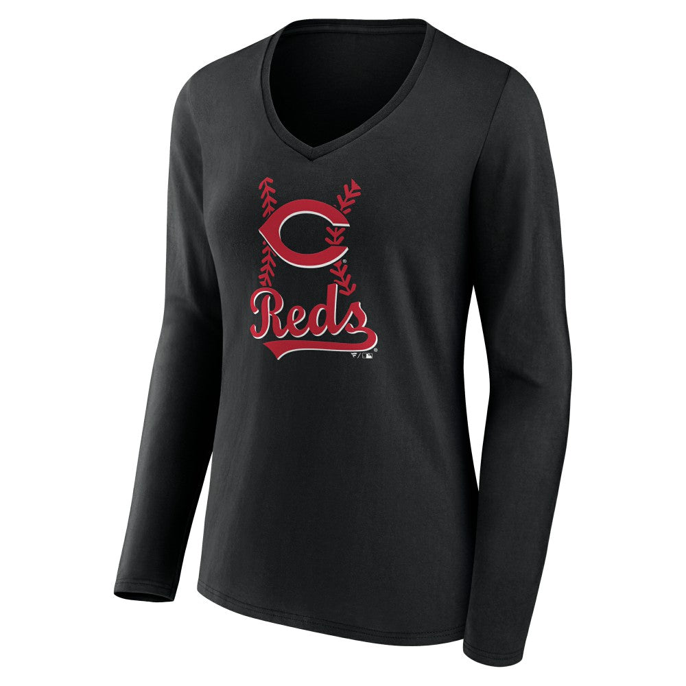 MLB Cincinnati Reds Women's Fastball Long Sleeve V-Neck T-Shirt