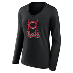 MLB Cincinnati Reds Women's Fastball Long Sleeve V-Neck T-Shirt