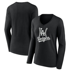 MLB Los Angeles Dodgers Women's Fastball Long Sleeve V-Neck T-Shirt