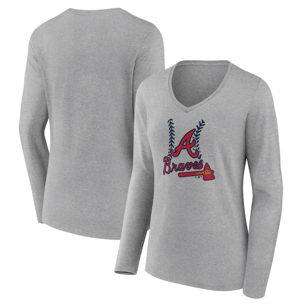 MLB Atlanta Braves Women's Fastball Long Sleeve V-Neck T-Shirt