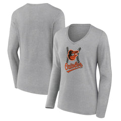 MLB Baltimore Orioles Women's Fastball Long Sleeve V-Neck T-Shirt