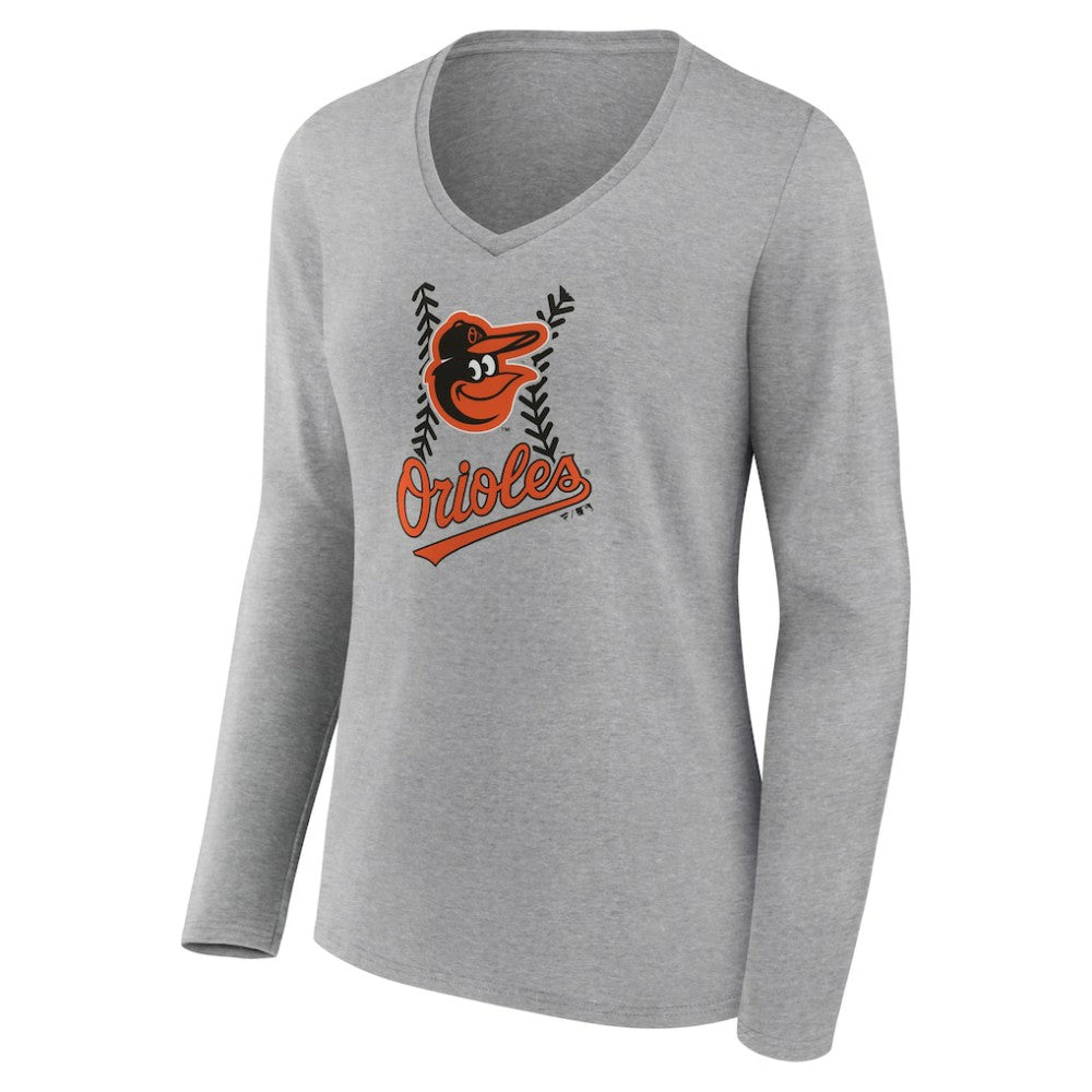MLB Baltimore Orioles Women's Fastball Long Sleeve V-Neck T-Shirt