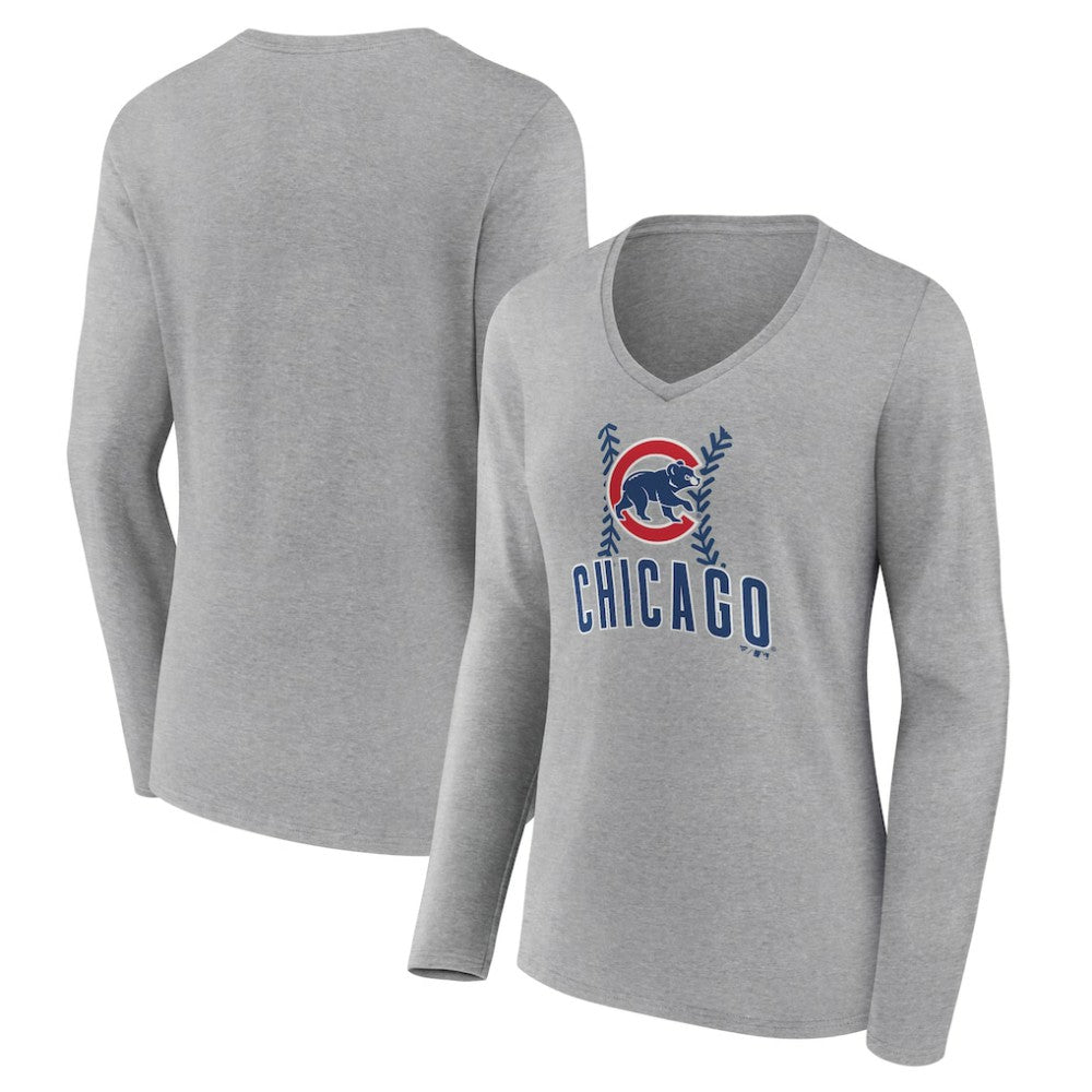 MLB Chicago Cubs Women's Fastball Long Sleeve V-Neck T-Shirt