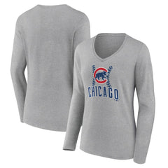 MLB Chicago Cubs Women's Fastball Long Sleeve V-Neck T-Shirt