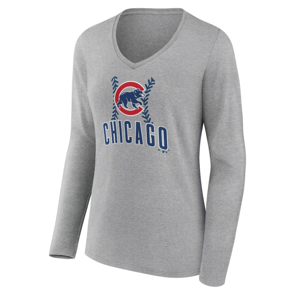 MLB Chicago Cubs Women's Fastball Long Sleeve V-Neck T-Shirt