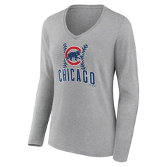 MLB Chicago Cubs Women's Fastball Long Sleeve V-Neck T-Shirt