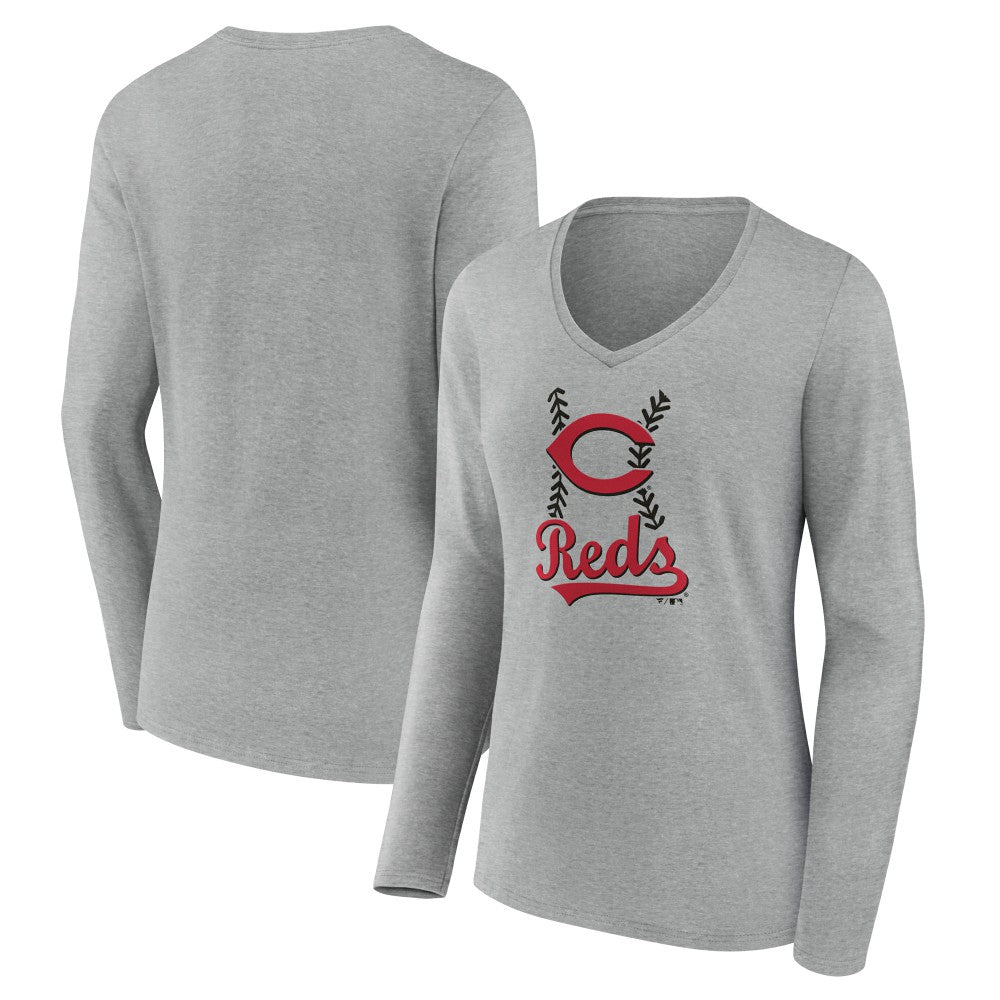 MLB Cincinnati Reds Women's Fastball Long Sleeve V-Neck T-Shirt