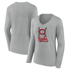 MLB Cincinnati Reds Women's Fastball Long Sleeve V-Neck T-Shirt
