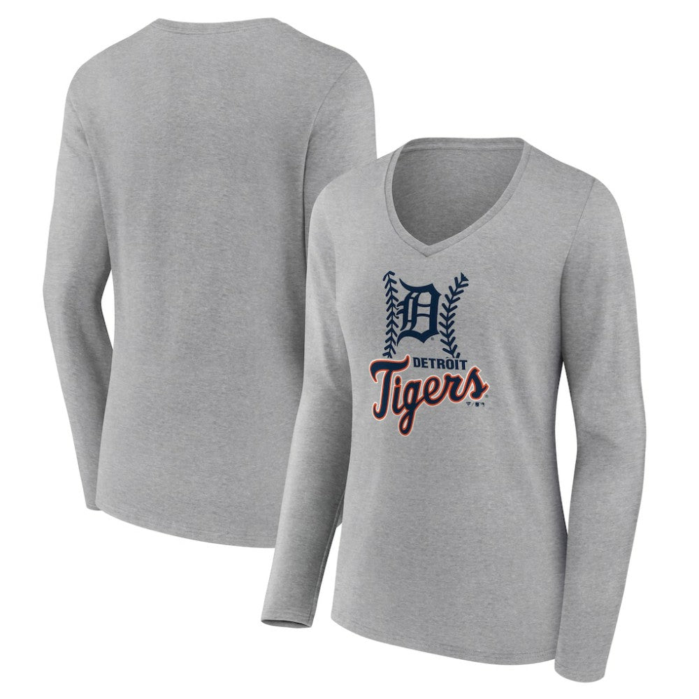 MLB Detroit Tigers Women's Fastball Long Sleeve V-Neck T-Shirt
