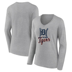 MLB Detroit Tigers Women's Fastball Long Sleeve V-Neck T-Shirt