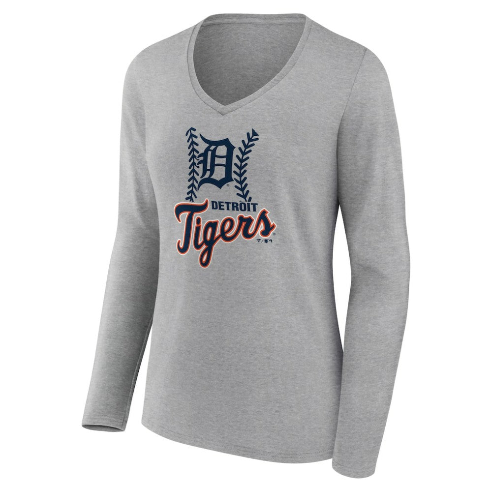 MLB Detroit Tigers Women's Fastball Long Sleeve V-Neck T-Shirt