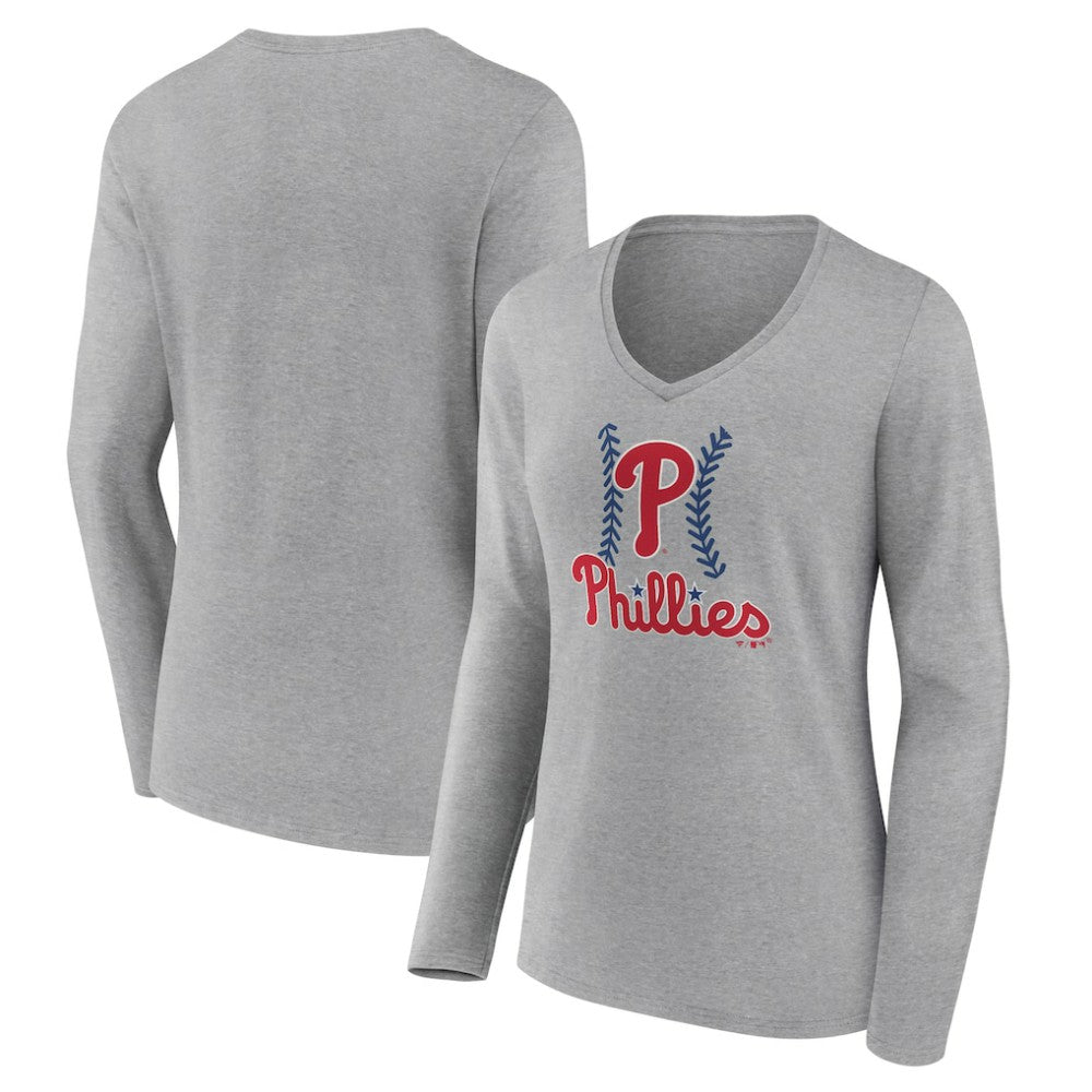 MLB Philadelphia Phillies Women's Fastball Long Sleeve V-Neck T-Shirt
