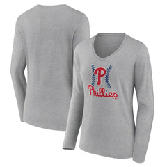 MLB Philadelphia Phillies Women's Fastball Long Sleeve V-Neck T-Shirt