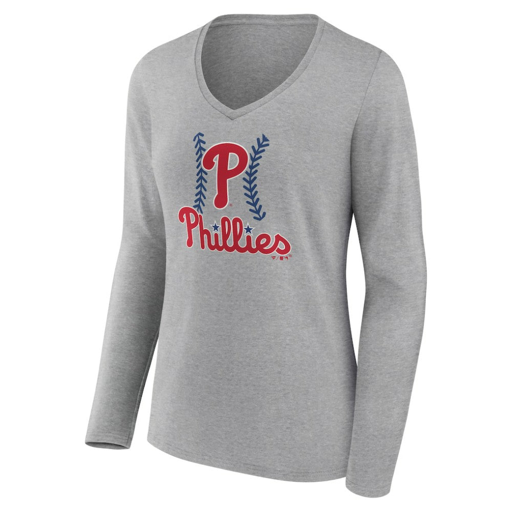 MLB Philadelphia Phillies Women's Fastball Long Sleeve V-Neck T-Shirt