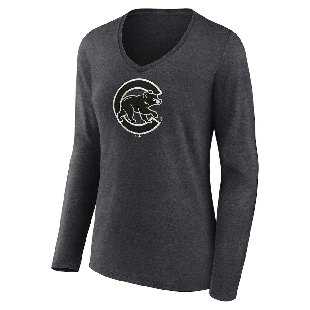 MLB Chicago Cubs Women's Monochrome Long Sleeve V-Neck T-Shirt