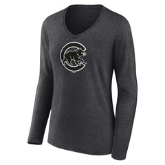 MLB Chicago Cubs Women's Monochrome Long Sleeve V-Neck T-Shirt